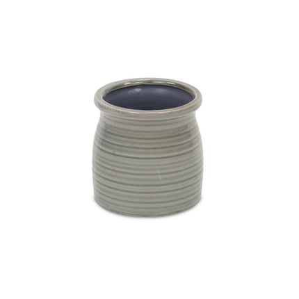 Gray Ceramic 15 Ounce Striped Round Distressed Pot Planter HomeRoots