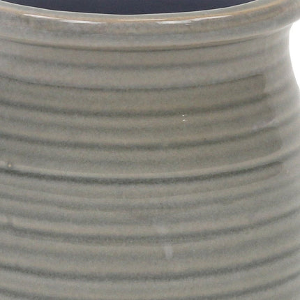 Gray Ceramic 15 Ounce Striped Round Distressed Pot Planter HomeRoots