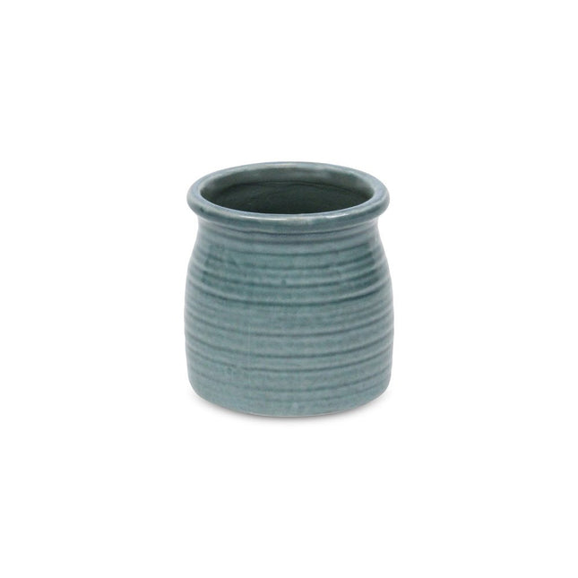 Green Ceramic 12 Ounce Striped Round Distressed Pot Planter HomeRoots