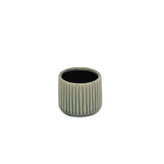 Beige And Green Ceramic 12 Ounce Striped Round Distressed Pot Planter HomeRoots