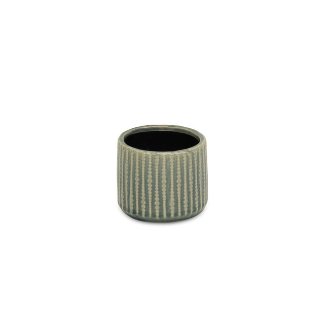 Beige And Green Ceramic 12 Ounce Striped Round Distressed Pot Planter HomeRoots