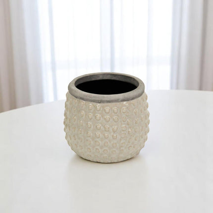 Beige And Gray Ceramic 12 Ounce Dotted Round Distressed Pot Planter HomeRoots