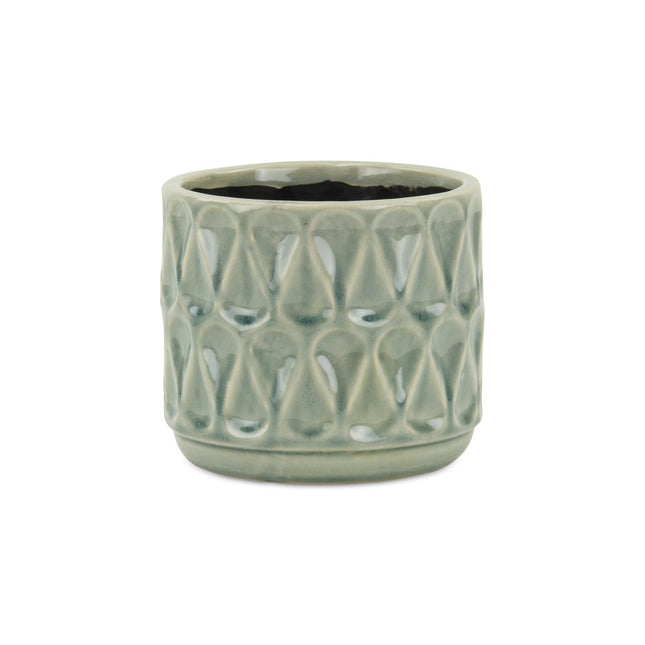 Green Ceramic 10 Ounce Geometric Round Distressed Pot Planter HomeRoots