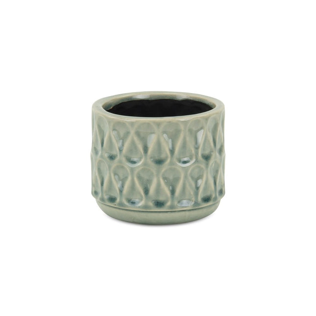 Green Ceramic 22 Ounce Geometric Round Distressed Pot Planter HomeRoots