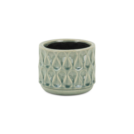 Green Ceramic 22 Ounce Geometric Round Distressed Pot Planter HomeRoots
