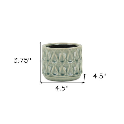 Green Ceramic 22 Ounce Geometric Round Distressed Pot Planter HomeRoots