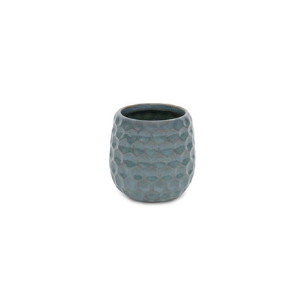 Blue And Gold Ceramic 20 Ounce Geometric Round Distressed Pot Planter HomeRoots