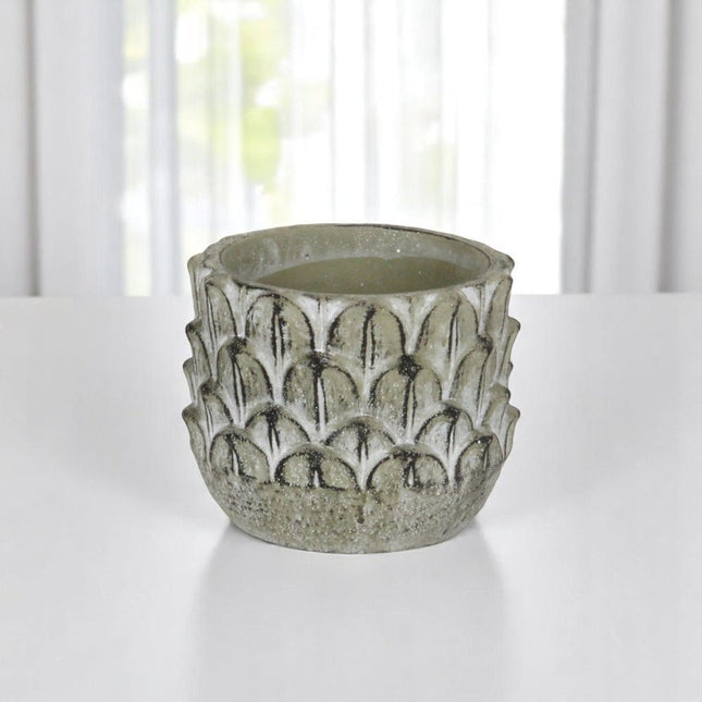 Black And Gray Cement 49 Ounce Leaf Round Distressed Pot Planter HomeRoots