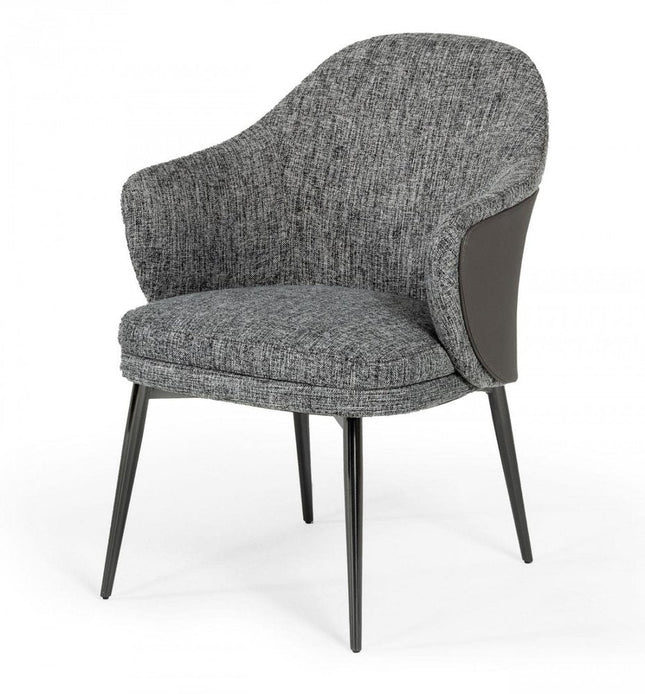 Gray and Black Upholstered Fabric And Faux Leather Wing Back Dining Arm Chair HomeRoots