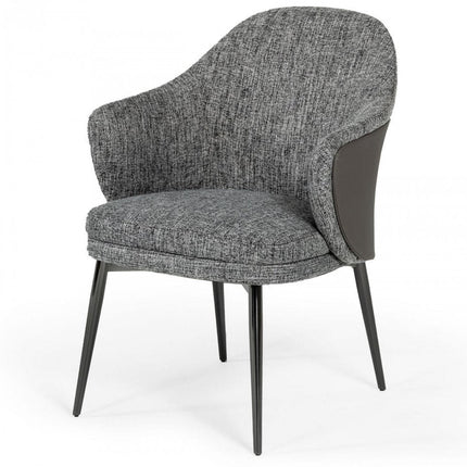 Gray and Black Upholstered Fabric And Faux Leather Wing Back Dining Arm Chair HomeRoots