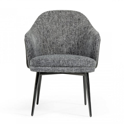 Gray and Black Upholstered Fabric And Faux Leather Wing Back Dining Arm Chair HomeRoots