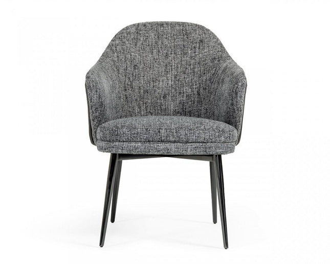 Gray and Black Upholstered Fabric And Faux Leather Wing Back Dining Arm Chair HomeRoots