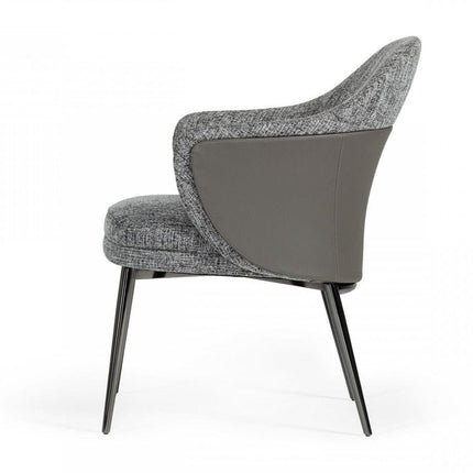 Gray and Black Upholstered Fabric And Faux Leather Wing Back Dining Arm Chair HomeRoots