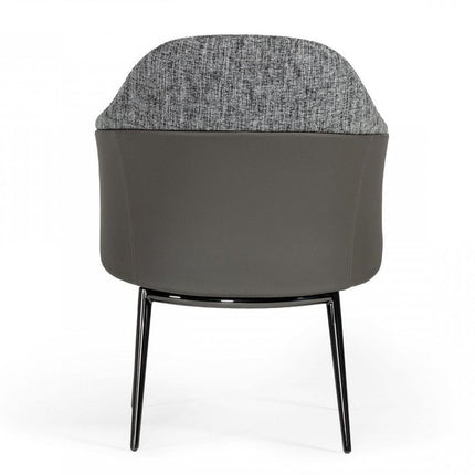 Gray and Black Upholstered Fabric And Faux Leather Wing Back Dining Arm Chair HomeRoots