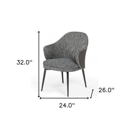 Gray and Black Upholstered Fabric And Faux Leather Wing Back Dining Arm Chair HomeRoots