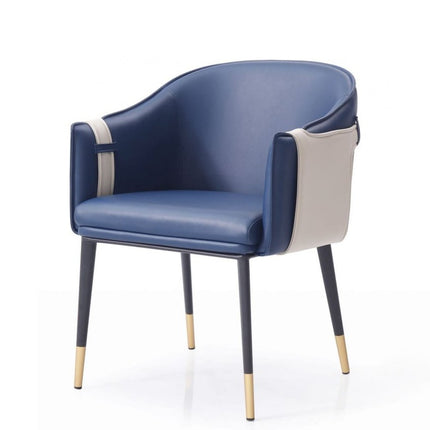 Blue Beige and Black Upholstered Faux Leather Dining Arm Chair HomeRoots