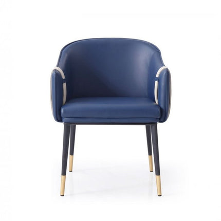 Blue Beige and Black Upholstered Faux Leather Dining Arm Chair HomeRoots