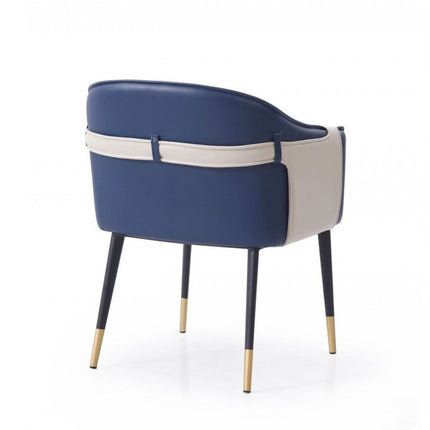 Blue Beige and Black Upholstered Faux Leather Dining Arm Chair HomeRoots