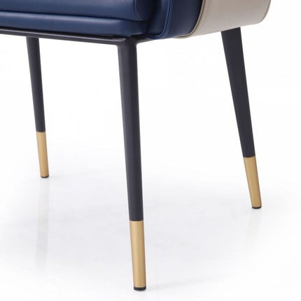 Blue Beige and Black Upholstered Faux Leather Dining Arm Chair HomeRoots