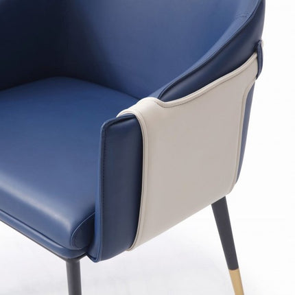 Blue Beige and Black Upholstered Faux Leather Dining Arm Chair HomeRoots