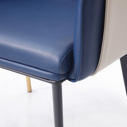 Blue Beige and Black Upholstered Faux Leather Dining Arm Chair HomeRoots
