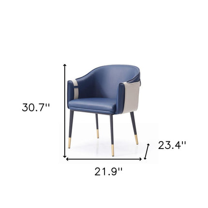 Blue Beige and Black Upholstered Faux Leather Dining Arm Chair HomeRoots