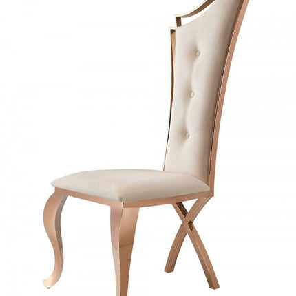 Set of Two Tufted Beige And Rose Gold Upholstered Velvet Dining Side Chairs HomeRoots