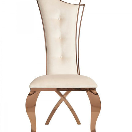 Set of Two Tufted Beige And Rose Gold Upholstered Velvet Dining Side Chairs HomeRoots