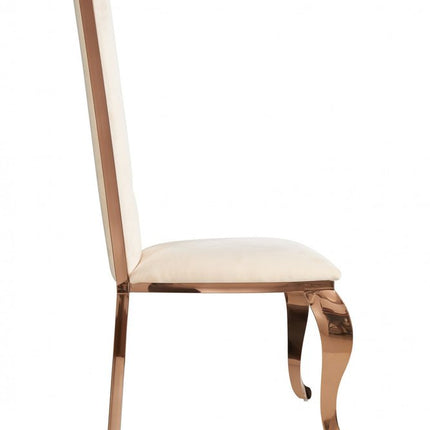 Set of Two Tufted Beige And Rose Gold Upholstered Velvet Dining Side Chairs HomeRoots
