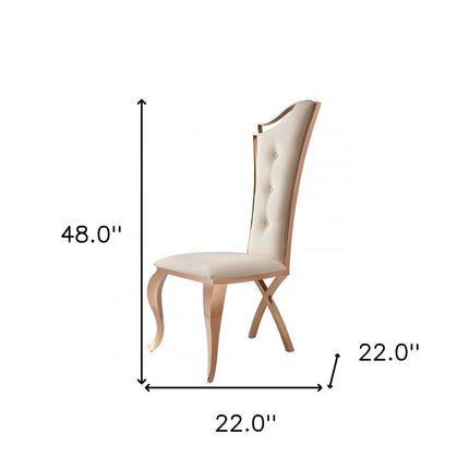 Set of Two Tufted Beige And Rose Gold Upholstered Velvet Dining Side Chairs HomeRoots
