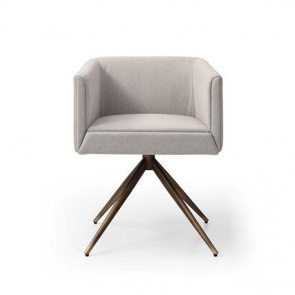 Light Gray And Brass Upholstered Fabric Dining Arm Chair HomeRoots