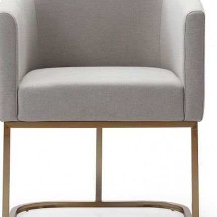 Light Gray And Antiqued Brass Upholstered Fabric Dining Arm Chair HomeRoots