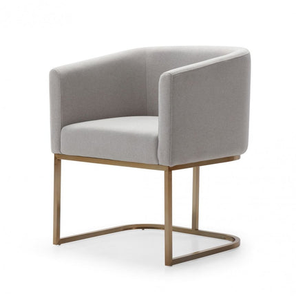Light Gray And Antiqued Brass Upholstered Fabric Dining Arm Chair HomeRoots