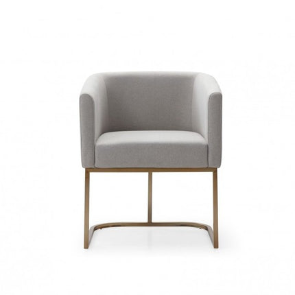 Light Gray And Antiqued Brass Upholstered Fabric Dining Arm Chair HomeRoots