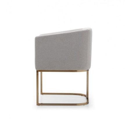 Light Gray And Antiqued Brass Upholstered Fabric Dining Arm Chair HomeRoots