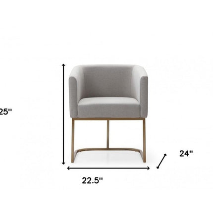 Light Gray And Antiqued Brass Upholstered Fabric Dining Arm Chair HomeRoots
