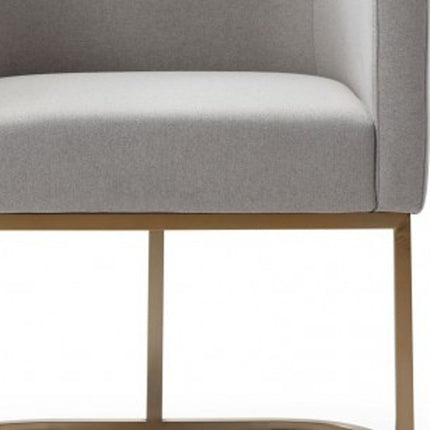Light Gray And Antiqued Brass Upholstered Fabric Dining Arm Chair HomeRoots