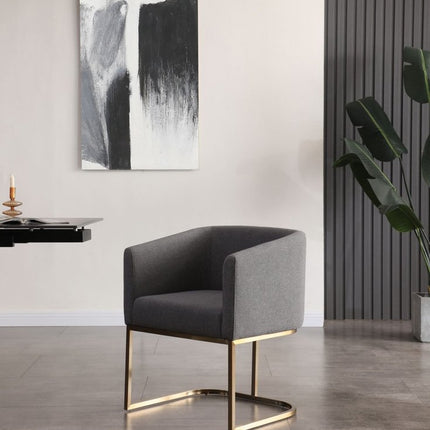Dark Gray And Antiqued Brass Upholstered Fabric Dining Arm Chair HomeRoots