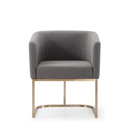Dark Gray And Antiqued Brass Upholstered Fabric Dining Arm Chair HomeRoots