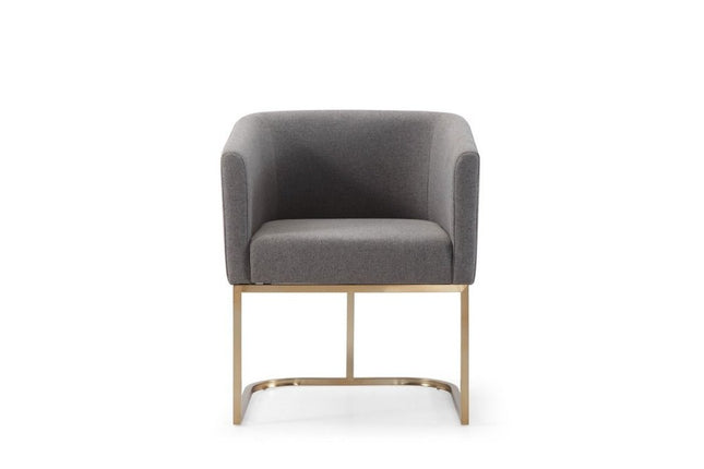 Dark Gray And Antiqued Brass Upholstered Fabric Dining Arm Chair HomeRoots