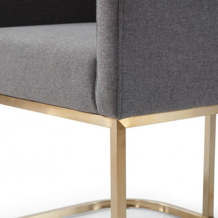 Dark Gray And Antiqued Brass Upholstered Fabric Dining Arm Chair HomeRoots