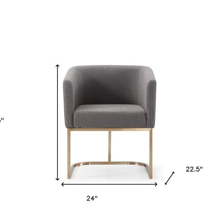Dark Gray And Antiqued Brass Upholstered Fabric Dining Arm Chair HomeRoots