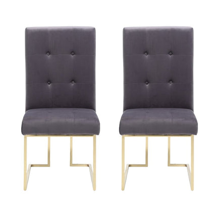 Set of Two Tufted Gray And Gold Upholstered Fabric Dining Side Chairs HomeRoots