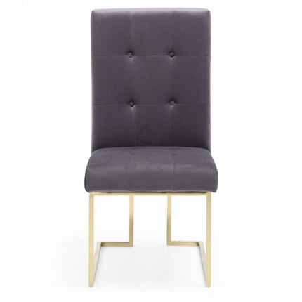 Set of Two Tufted Gray And Gold Upholstered Fabric Dining Side Chairs HomeRoots