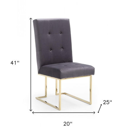 Set of Two Tufted Gray And Gold Upholstered Fabric Dining Side Chairs HomeRoots