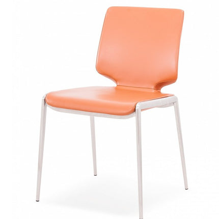 Set of Two Terra Cotta And Silver Upholstered Faux Leather Dining Side Chairs HomeRoots
