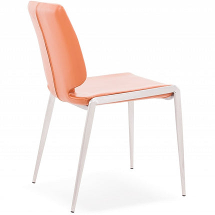 Set of Two Terra Cotta And Silver Upholstered Faux Leather Dining Side Chairs HomeRoots