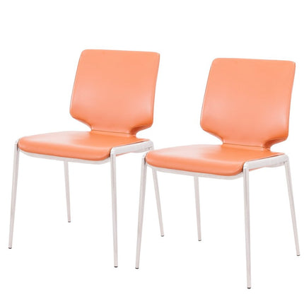 Set of Two Terra Cotta And Silver Upholstered Faux Leather Dining Side Chairs HomeRoots
