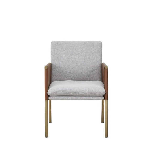 Light Gray And Antiqued Brass Upholstered Fabric Dining Arm Chair HomeRoots