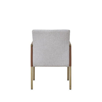 Light Gray And Antiqued Brass Upholstered Fabric Dining Arm Chair HomeRoots